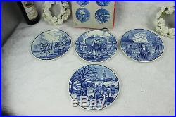 Set 4 DELFT blue white pottery 4 seasons plates wall hanging original box