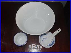 Set 4 Large Chinese Blue & White Porcelain Noodle Bowls with Tea Cup Plate Spoon