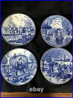 Set 4 ROYAL DELFT blue white pottery 4 seasons plates wall hanging