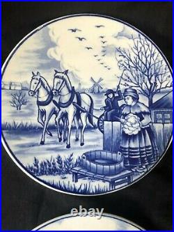 Set 4 ROYAL DELFT blue white pottery 4 seasons plates wall hanging