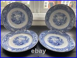 Set 4 Rare Lockhart & Arthur 1855-64 Blue & White Country Scenery Dinner Plates