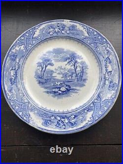 Set 4 Rare Lockhart & Arthur 1855-64 Blue & White Country Scenery Dinner Plates