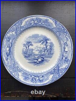 Set 4 Rare Lockhart & Arthur 1855-64 Blue & White Country Scenery Dinner Plates