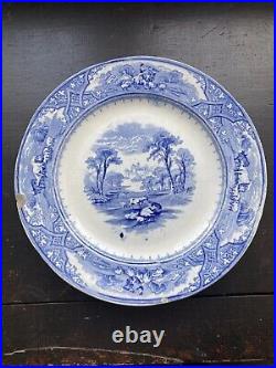 Set 4 Rare Lockhart & Arthur 1855-64 Blue & White Country Scenery Dinner Plates
