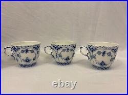 Set (6) Royal Copenhagen Blue Fluted Full Lace Coffee Tea Mocha Cups 1035