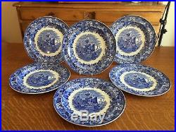 Set 6 Wedgwood Ferrara Blue And White 10 Dinner Plates Ship Scene England