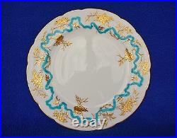 Set 8 Enamel Gilt Flower Minton Dinner Luncheon Plates for D. B. Bedell 9 C1910