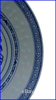 Set Lot 6 Vintage CHINESE Blue White RICE GRAIN Dragon Wan Yu Fiery Pearl Plates