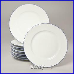 Set Of (11) Bernardaud Limoges Pamphyle Blue & White Dinner Plates, 10.25