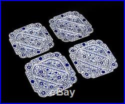 Set Of 4 Antique Hand Painted Royal Vienna Blue & White Color square plates