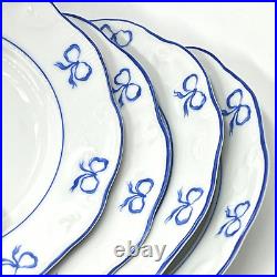 Set Of 4 Lovely Vista Alegre Ruban Blue Bread Plates Excellent Condition