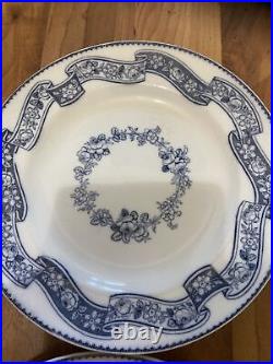 Set Of 6 Minton Blue & White Ribbon Wreath 26.5cm Dinner Plates Dating To 1851