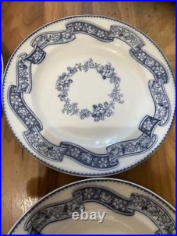 Set Of 6 Minton Blue & White Ribbon Wreath 26.5cm Dinner Plates Dating To 1851