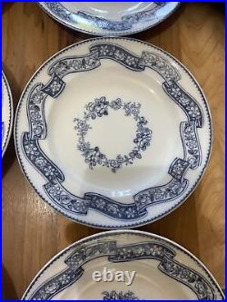 Set Of 6 Minton Blue & White Ribbon Wreath 26.5cm Dinner Plates Dating To 1851