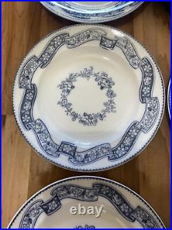 Set Of 6 Minton Blue & White Ribbon Wreath 26.5cm Dinner Plates Dating To 1851