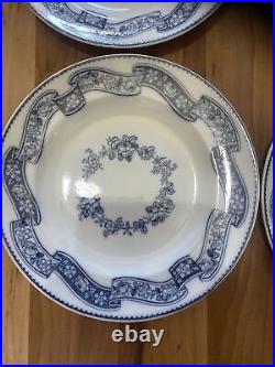 Set Of 6 Minton Blue & White Ribbon Wreath 26.5cm Dinner Plates Dating To 1851