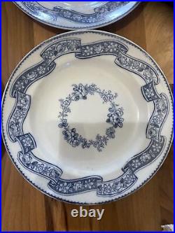 Set Of 6 Minton Blue & White Ribbon Wreath 26.5cm Dinner Plates Dating To 1851