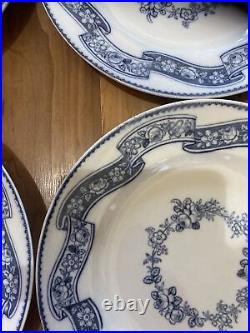 Set Of 6 Minton Blue & White Ribbon Wreath 26.5cm Dinner Plates Dating To 1851