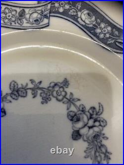 Set Of 6 Minton Blue & White Ribbon Wreath 26.5cm Dinner Plates Dating To 1851