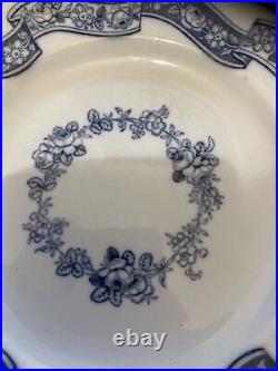 Set Of 6 Minton Blue & White Ribbon Wreath 26.5cm Dinner Plates Dating To 1851