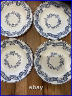 Set Of 6 Minton Blue & White Ribbon Wreath 26.5cm Dinner Plates Dating To 1851