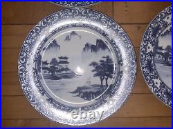 Set Of 9 CANTON BLUE and White Dinner Plates 10 5/8 Made in China