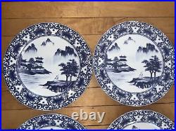 Set Of 9 CANTON BLUE and White Dinner Plates 10 5/8 Made in China
