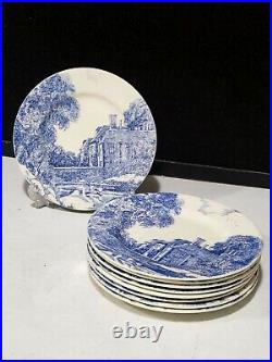 Set Of 9 Mintons England Blue And White Transferware Knowle Hall 6 Plates