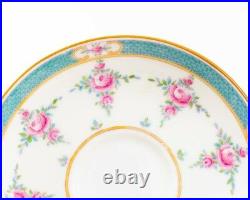 Set of 12 Minton China Persian Rose Saucer Plates 5.75 Aqua Rim & Pink Roses