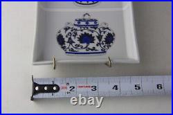 Set of 2 Fabienne Jouvin Paris Signed 8 Rectangle Plates with Blue & White China