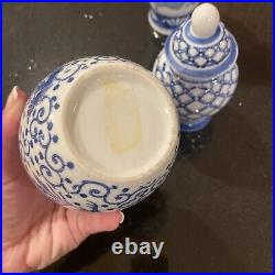 Set of 3 Floral Blue and White Ceramic Ginger Jar with Lids