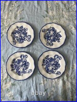 Set of 4 English Blue & White Victorian Ironstone Plates Roses