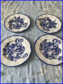 Set of 4 English Blue & White Victorian Ironstone Plates Roses