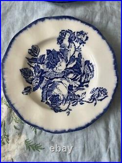 Set of 4 English Blue & White Victorian Ironstone Plates Roses