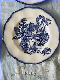 Set of 4 English Blue & White Victorian Ironstone Plates Roses