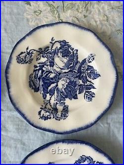 Set of 4 English Blue & White Victorian Ironstone Plates Roses