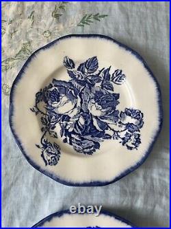 Set of 4 English Blue & White Victorian Ironstone Plates Roses