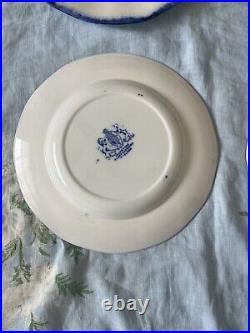 Set of 4 English Blue & White Victorian Ironstone Plates Roses