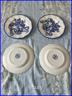 Set of 4 English Blue & White Victorian Ironstone Plates Roses