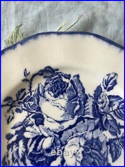 Set of 4 English Blue & White Victorian Ironstone Plates Roses