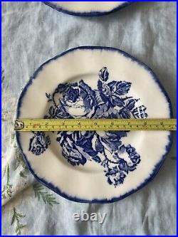 Set of 4 English Blue & White Victorian Ironstone Plates Roses