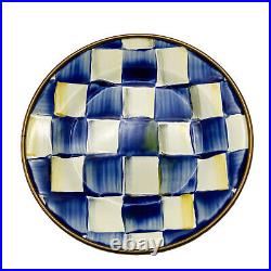 Set of 4 MACKENZIE CHILDS Royal Check APPETIZER PLATES Blue White Enamel, Canape