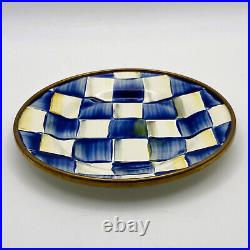 Set of 4 MACKENZIE CHILDS Royal Check APPETIZER PLATES Blue White Enamel, Canape