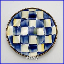 Set of 4 MACKENZIE CHILDS Royal Check APPETIZER PLATES Blue White Enamel, Canape