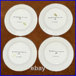 Set of 4 MACKENZIE CHILDS Royal Check APPETIZER PLATES Blue White Enamel, Canape