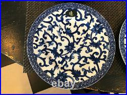 Set of 4 Ralph Lauren MANDARIN BLUE Blue & White Salad Plates - NWT