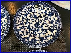 Set of 4 Ralph Lauren MANDARIN BLUE Blue & White Salad Plates - NWT