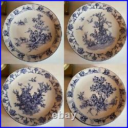 Set of 4 Vintage Blue & White Country Courtship Hand-painted Landscape Pastoral