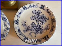 Set of 4 Vintage Blue & White Country Courtship Hand-painted Landscape Pastoral
