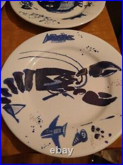 Set of 5 Gilitzer Porzellan Ocean Blue Dinner Dinner Plates Germany
